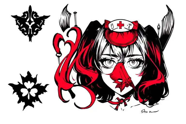 Gothic anime nurse tattoo design idea