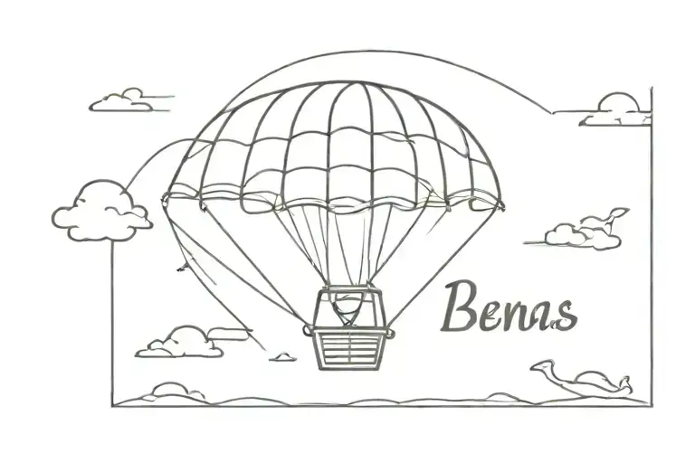 the word 'Buenas' with a small drawing of a two-seater parasailing  tattoo design idea