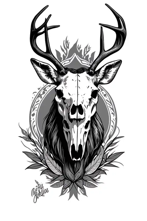 southwestern half sleeve with deer skull tattoo design idea
