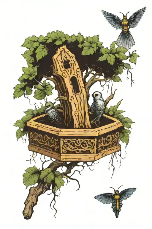 My coffin is still making noise in the forest. He is a tree. He is a tree. he nurses nests tattoo design idea
