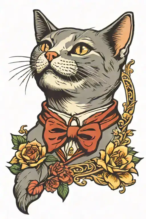 traditional waxing gibbous moon gray tuxedo cat tattoo design idea