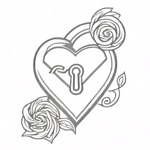 name and heart shaped lock tattoo design idea