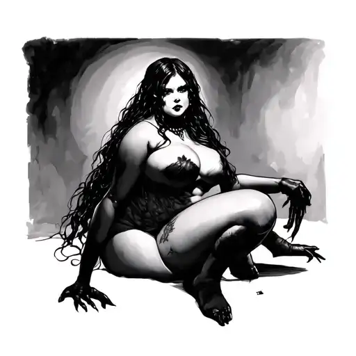 nude bbw vampire girl  full body  frontal pose tattoo design idea