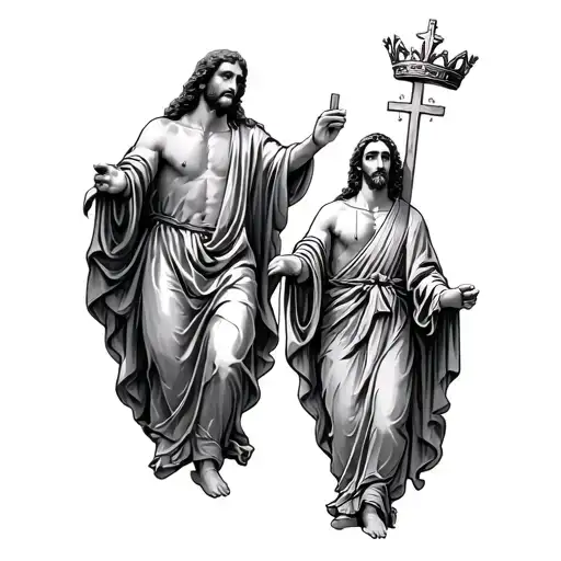 Saint Judas Tadeo Virgencita and Jesus Christ carrying the crown tattoo design idea