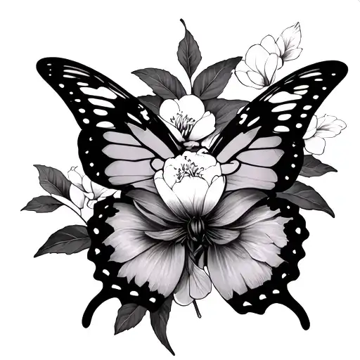 Tora no maki karate shotokan, cherry flower with butterfly tattoo design idea
