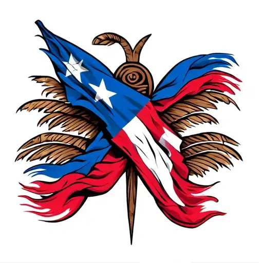 Taino symbol with Puerto Rican flag intertwined tattoo design idea