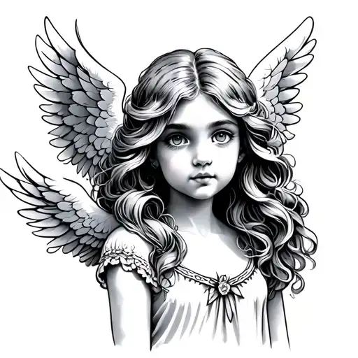adult cute angel with wings facing forward  tattoo design idea