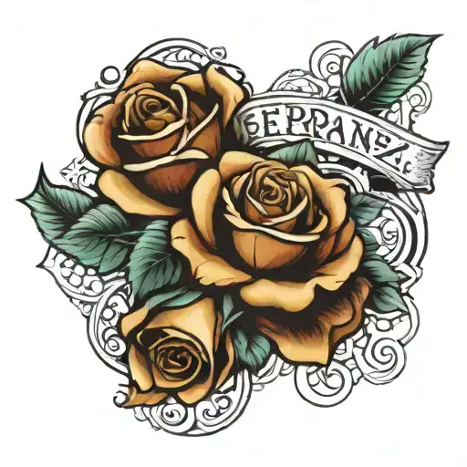 a tattoo on the arm of a rose with the name Esperanza, shaded tattoo design idea