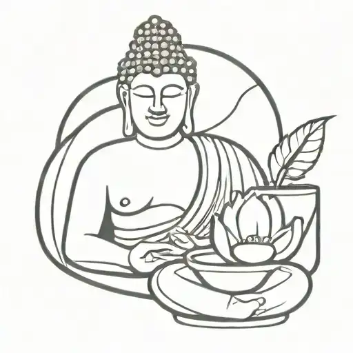 Fan, cocktail bucket, buddah tattoo design idea