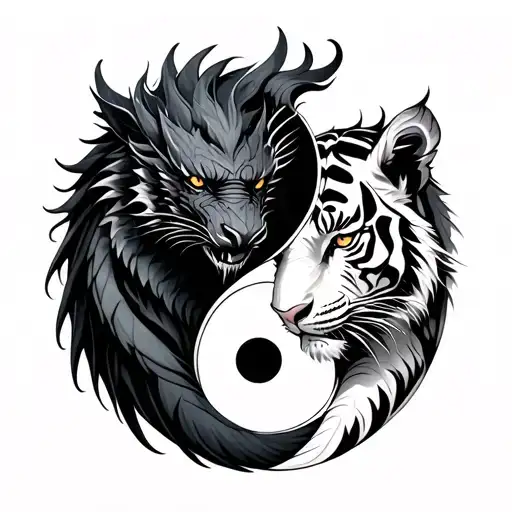 black dragon and white tiger forming ying yang symbol tattoo design idea