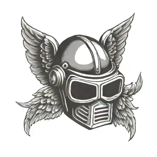 classic welding mask with wings spread out tattoo design idea