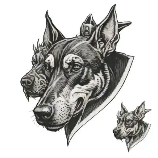 cerberus, doberman, tattoo sketch tattoo design idea