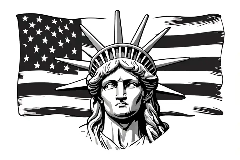gadsden flag, betsy ross flag, head of statue of liberty tattoo design idea