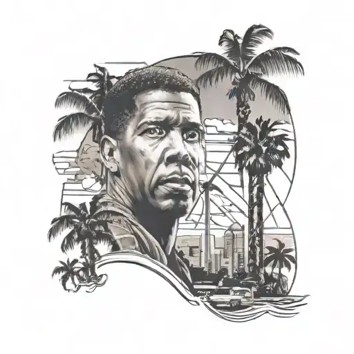 Denzel Washington Los Angeles skyline windmills plane palm trees tattoo design idea