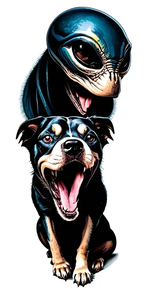alien and dog tattoo design idea