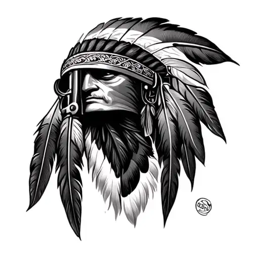 double barrel shot gun , Indian feathers, 1977 tattoo design idea