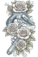 revolver with roses intertwined tattoo design idea