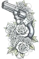 revolver with roses intertwined tattoo design idea