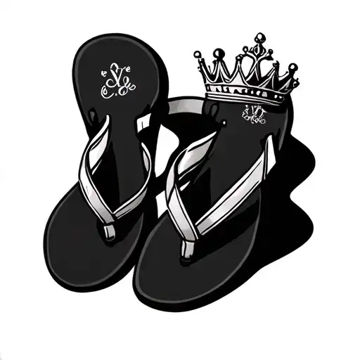 flip flops with crown tattoo design idea