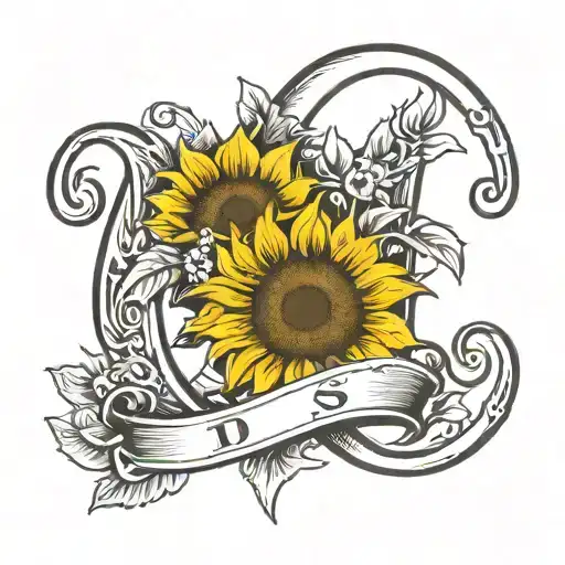 Sunflowers and Horseshoes with the Initials "A", "D", "B", "S" tattoo design idea