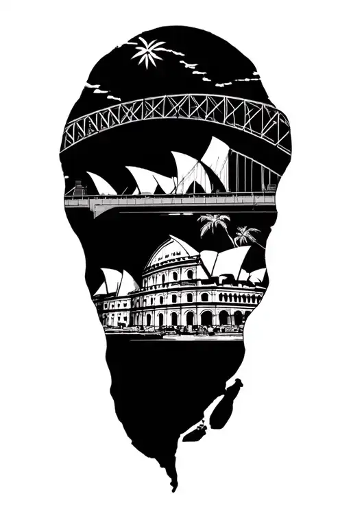opera house, Brooklyn bridge, St Lucia piton, Las Vegas sign, colosseum, Buddha from Bangkok, Nepal, safari in Africa tattoo design idea