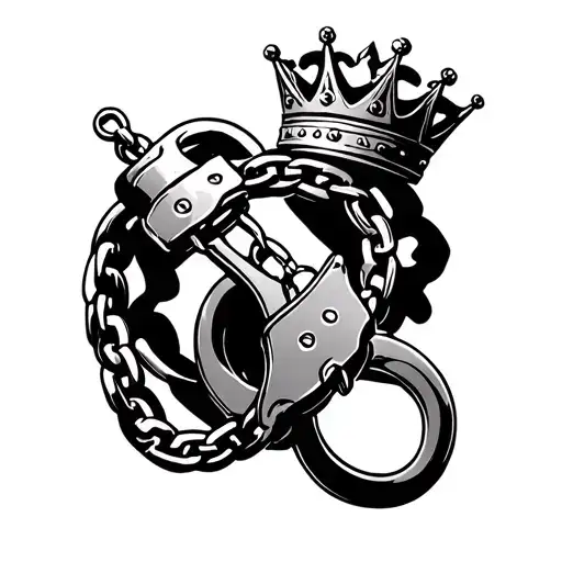 Idea simple tattoo large g calligraphié with chain on handcuffs and ring o for submissive surmounted by a crown tattoo design idea