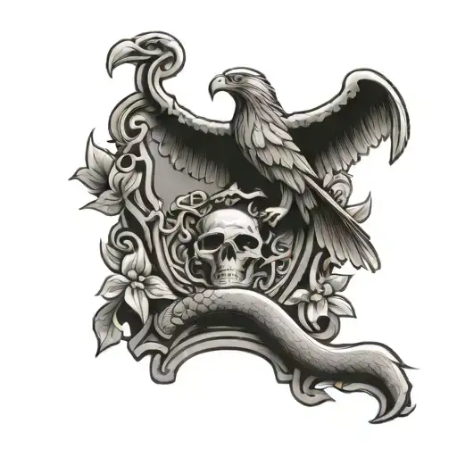 tombstone with eagle and snake  tattoo design idea
