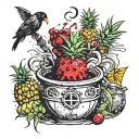 witch cauldron pineapple cherries coconut tattoo design idea