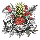 witch cauldron pineapple cherries coconut tattoo design idea