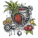 witch cauldron pineapple cherries coconut tattoo design idea