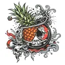 witch cauldron pineapple cherries coconut tattoo design idea