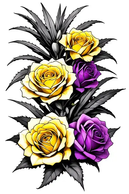 yucca elephantipes with yellow and purple roses at the base  tattoo design idea