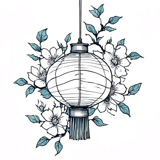 chinese lantern wrapped in flowers tattoo design idea