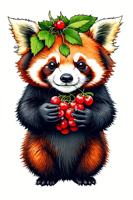 red panda holding berries tattoo design idea