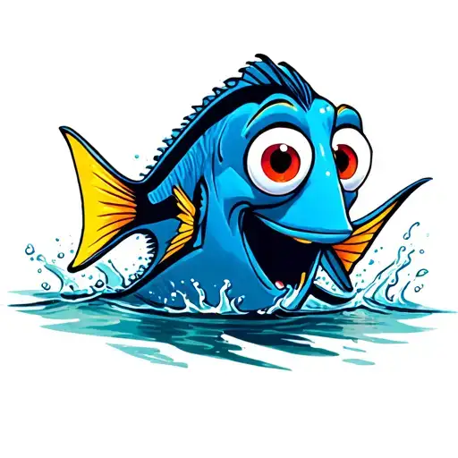 dory the fish popping head out of the water tattoo design idea