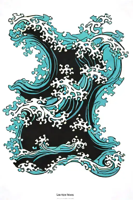 Ocean scene with waves, breaking waves, blue turquoise and white, puzzle pieces, unfinished puzzle, puzzle pieces missin tattoo design idea
