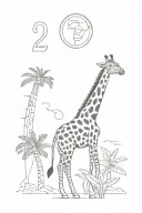 Postage stamp with postmark, minimalist, leopard head, giraffe, African, banana tree, small and discreet tattoo design idea