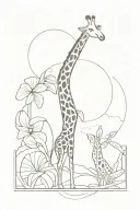 Postage stamp with postmark, minimalist, leopard head, giraffe, African, banana tree, small and discreet tattoo design idea
