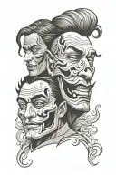 two face mask sad and happy face tattoo design idea