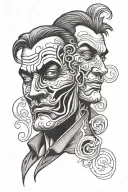 two face mask sad and happy face tattoo design idea