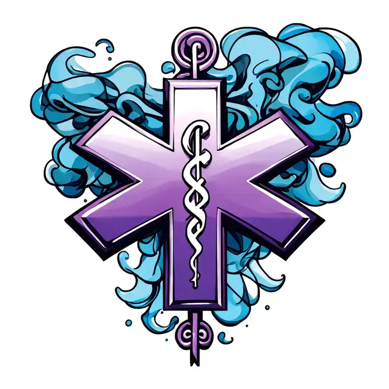 EMT star of life with smoke forming the shape tattoo design idea