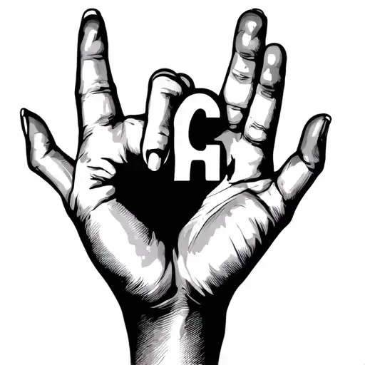 feminine hand depicting I love you sign all sign language with the letters C and H on the closed fingers.  minimalist tattoo design idea