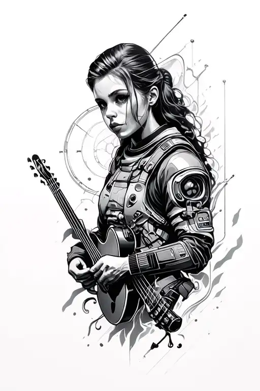 Music, games, science fiction scene tattoo design idea