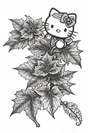 hello kitty with maple leaf background black tattoo design idea