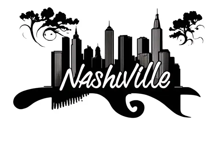 Nashville skyline outline with 615 area code flowing tattoo design idea