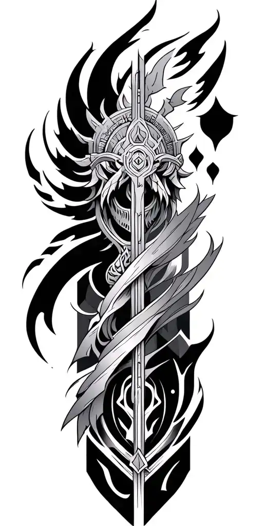 The tattoo should consist of 3 elements that fill my life: Metal music, Nordic Mythology and Technology (Sci-Fi, IT, AI, tattoo design idea