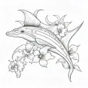 a sting ray, hammer head shark and hibiscus flower tattoo design idea