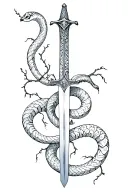 short sword with vines and snake wrapped around tattoo design idea
