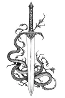 short sword with vines and snake wrapped around tattoo design idea