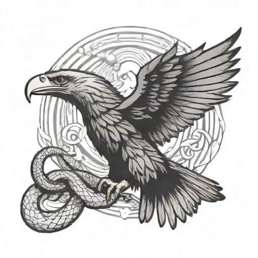 eagle with spread wings with a snake in its beak symbolizing tattoo design idea